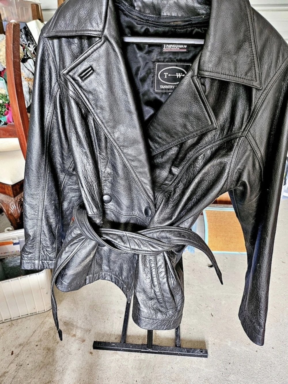 Tannery West Black Belted Leather Jacket Size XS